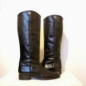 Frye 6 melissa button tall black leather boots riding pull on